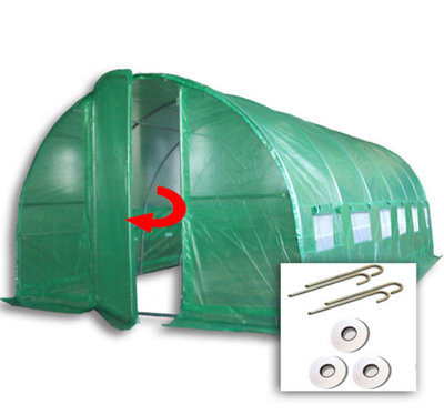 Crocodile Trading 6M X 3M + Ground Anchor Kit (20' X 10' Approx) Pro+ Green Polytunnel Greenhouse from B&Q