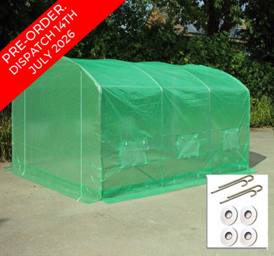 Crocodile Trading 4M X 3.5M + Ground Anchor Kit (13' X 11.5' Approx) Pro Max Green Poly Tunnel from B&Q