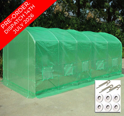 Crocodile Trading 6M X 3.5M + Ground Anchor Kit (20' X 11.5' Approx) Pro Max Green Poly Tunnel from B&Q
