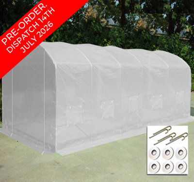 Crocodile Trading 6M X 3.5M + Ground Anchor Kit (20' X 11.5' Approx) Pro Max White Poly Tunnel from B&Q
