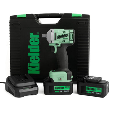 Kielder Kwt-040-02 18V Brushless Cordless 1/2" 400Nm Ultra Compact Impact Wrench, 2 X 4.0Ah Li-Ion Type18 Battery Kit Light