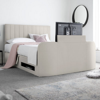 Time4sleep Fabric King Size Ottoman Bed Integrated Tv Feature - Image 3