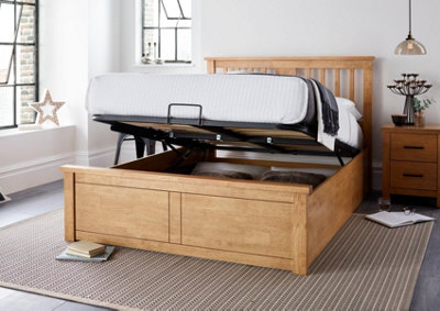  - Dark Gold Malmo New Oak Finish Wooden Ottoman Storage Bed