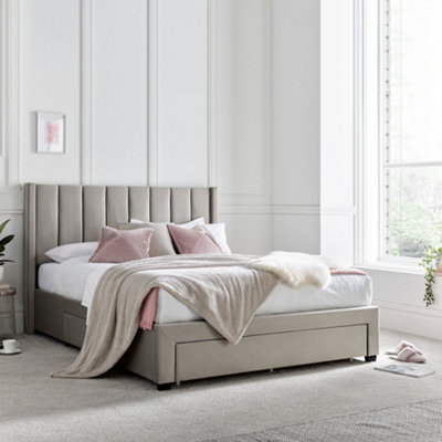 Time4sleep Champagne Upholstered Drawer Bed Frame - Double - Light-Brown - Image 3