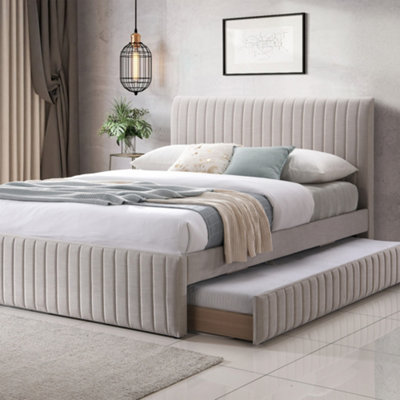  - Bexley Natural Oat Upholstered Storage King Size 5Ft Bed Frame With Underbed Frame