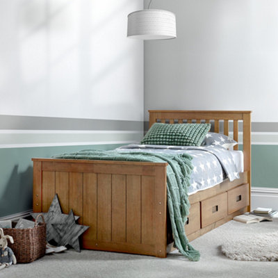  - Captain Oak Finish 3 Drawer Wooden Single Storage Bed