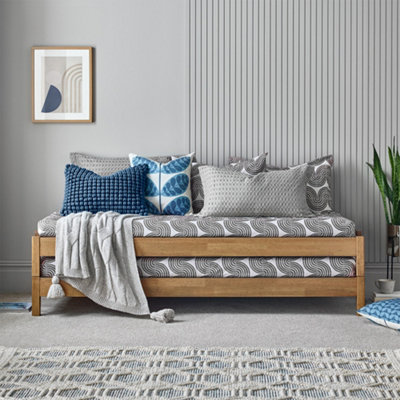  - Oak Finish Wooden Stacking Single Bed Frame