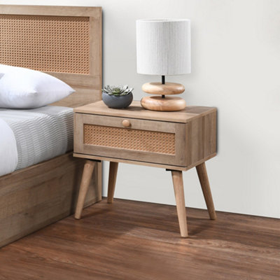 French Style Frances Rattan Oak Finish Wooden 1 Drawer Bedside/nightstand from B&Q