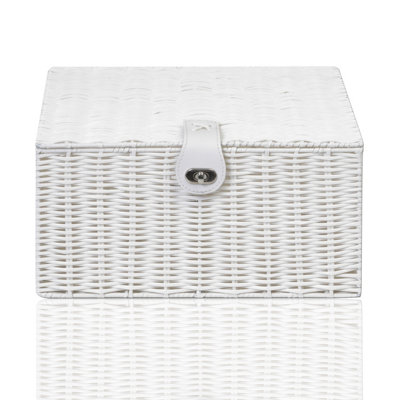 Arpan White Resin Woven Storage Basket Box With Lid & Lock - Large