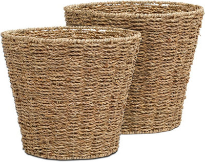 Arpan Set Of 2 Seagrass Round Waste Paper Bin/basket/storageIdeal For HomeOfficeBedrooms from B&Q
