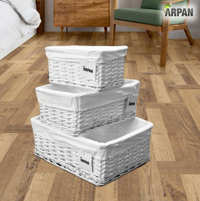 B&Q -  Set Of 3 White Wicker Gift Hamper Storage Basket With White Cloth Lining