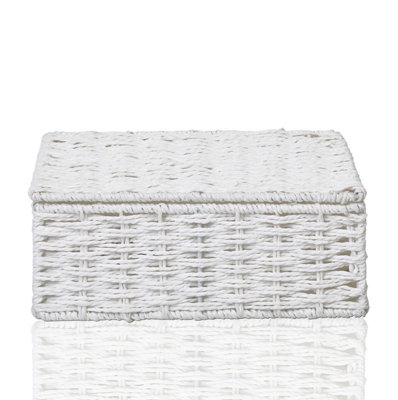 Arpan Hamper Storage Basket With Lid Small Paper Rope White from B&Q