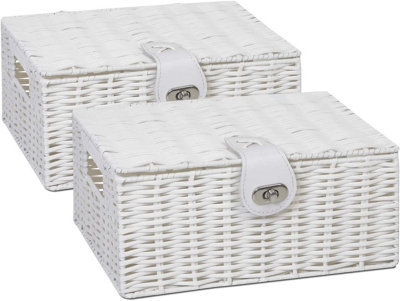 Arpan Pack Of 2 Resin Woven Storage Hamper Basket Box With Lid & Lock ( - Small) Black