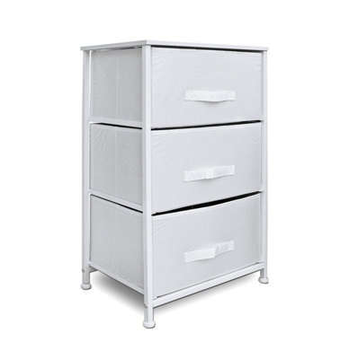 B&Q -  Drawers Storage Tower DresserWood TopSturdy Steel FrameOrganizer Unit White 3 Drawer