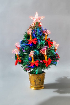 Shatchi Light Candle And Bow Fibre Optic Christmas Tree 2Ft