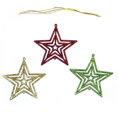 Shatchi 3Pcs Glitter Stars Christmas Tree Xmas Party Hanging Ornament Décor,1Pk from B&Q
