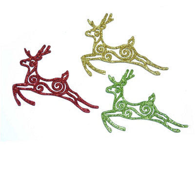 Shatchi 3Pcs Glitter Reindeer Christmas Tree Xmas Party Hanging Ornament Decorations from B&Q