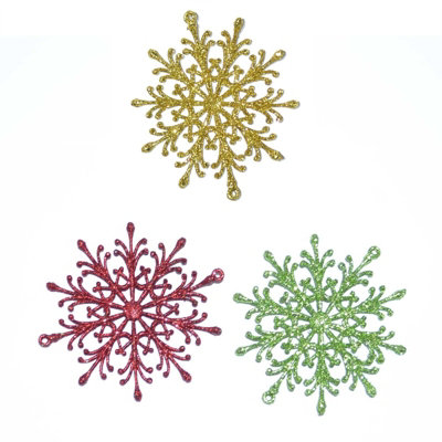 B&Q -  3Pcs Glitter Snowflake Christmas Tree Decoration Xmas Party Hanging OrnamentMulti