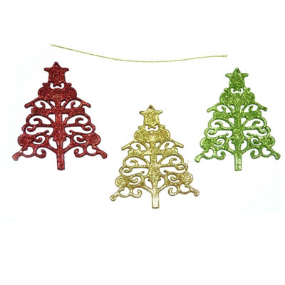 Shatchi 3Pcs Glitter Shapped Christmas Tree Xmas Party Hanging Ornament Décor from B&Q