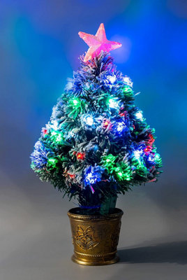 Shatchi 2Ft/60Cm Frosted Tips 8 Modes Fibre Optic Christmas Tree Led Pre-Lit