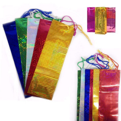 Shatchi 25Pcs- Assorted Holographic Bags Bulk Wholesale Wine Bottle Holder Christmas Xmas Gifts Wrap from B&Q