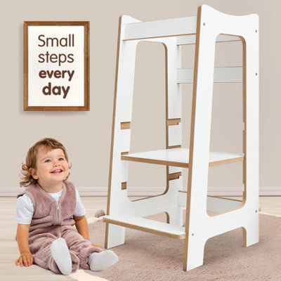 Love For Sleep Modern Montessori Learning Tower Wooden Toddler Helper With 3 Adjustable Heights (White/pine) from B&Q