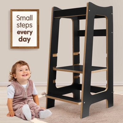 Love For Sleep Modern Montessori Learning Tower Wooden Toddler Helper With 3 Adjustable Heights (Anthracite/pine) from B&Q