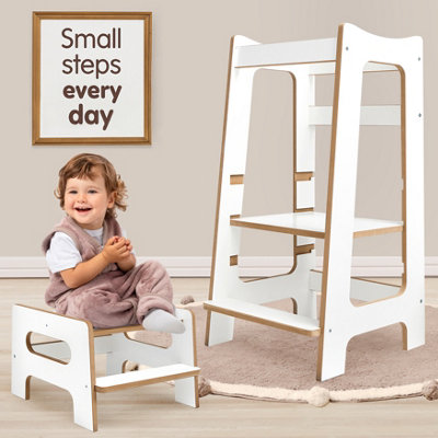 Love For Sleep 2-In-1 Modern  Montessori Learning Tower With Extra Step Stool (White/pine) from B&Q