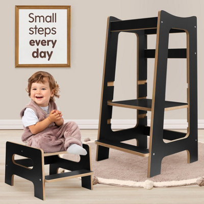 Love For Sleep 2-In-1 Modern  Montessori Learning Tower With Extra Step Stool (Anthracite/pine) from B&Q
