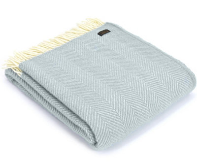 TWEEDMILL TEXTILES 100% New Wool Sofa Bed Throw Blanket - FISHBONE DUCK EGG BLUE - Image 3