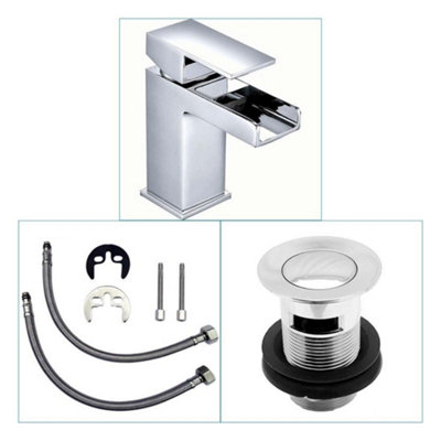VeeBath Kelvin Square Waterfall Mono Basin Mixer Tap With Waste from B&Q