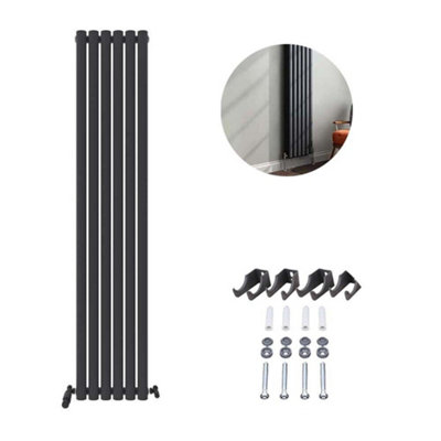Ibathuk Princia Vertical Single Oval Panel Radiator Anthracite 1800 X 360mm-Grey from B&Q