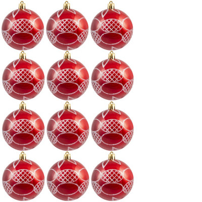 Christmas Tree World 8Cm Hand Painted Shatterproof Bauble Design 30 (12 Pack) from B&Q