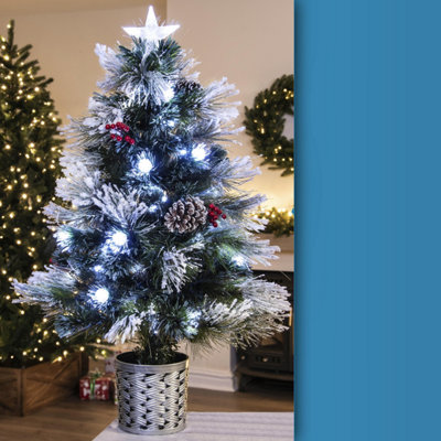 Christmas Tree World The 3Ft/90Cm Snowy Led Frosted Pine Fibre Optic Tree from B&Q