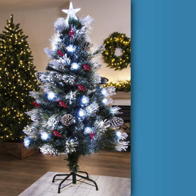Christmas Tree World The 4Ft/120Cm Snowy Led Frosted Pine Fibre Optic Tree from B&Q