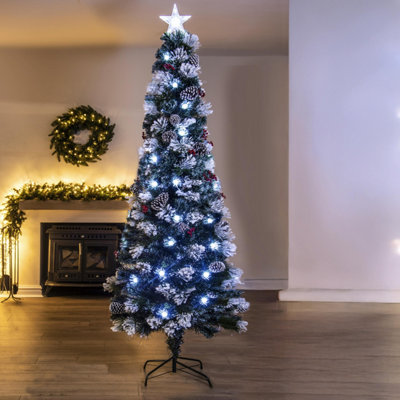 Christmas Tree World The 8Ft/240Cm Snowy Led Frosted Pine Fibre Optic Tree from B&Q