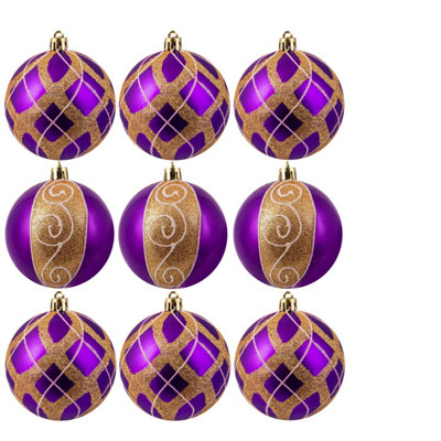 Christmas Tree World 10Cm Hand Painted Shatterproof Bauble Design 10 (9 Pack) from B&Q