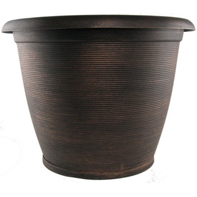 Helix Planter With Saucer 48Cm Warm Copper Effect from B&Q