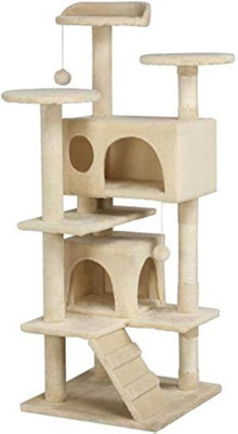 Ca&t Cat Tree Tower Tall Scratching Post Activity Centre Play House Condo With Den Beige Large 120Cm from B&Q