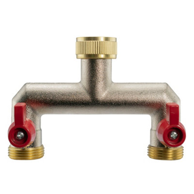 B&Q -  Garden Watering Nickel Plated Brass 2 Way Tap Splitters /manifold (3/4" Bsp Male Thread Outlets)