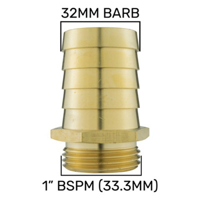 Cost Wise Solid Brass Pipe Hosetails To Male Bsp Thread For Pumps,filters Water Features And Fountain 32mm Barb 1" Bsp -33.3mm Across Thread from B&Q