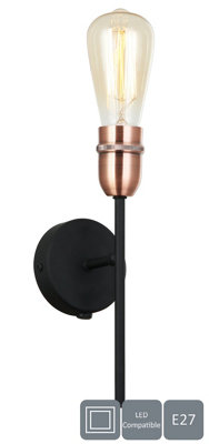 Harper Living 1Xe27/Es Up Wall With On And Off Switch, With Copper Finish, 40 Watts Light/Black