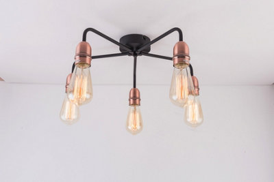 B&Q -  5 Light Ceiling LightBlack With CopperE27/es Cap TypeDrop Arms
