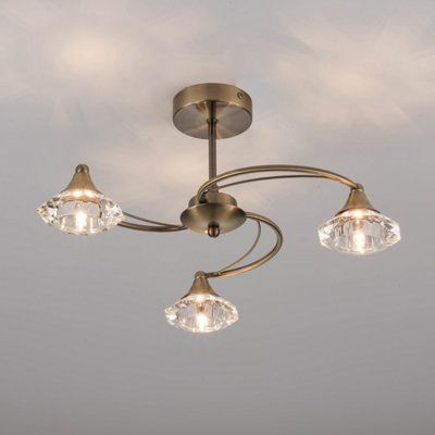Harper Living 3 Semi-Flush Ceiling Antique Brass Finish, Clear Glass Shades, G9 Bulb Cap Light