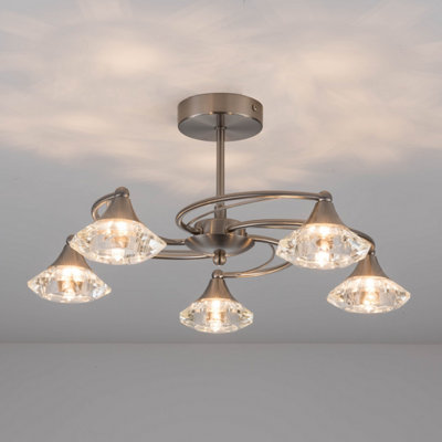 Harper Living Satin Nickel Spiral 5-Light Semi-Flush Ceiling Light from B&Q