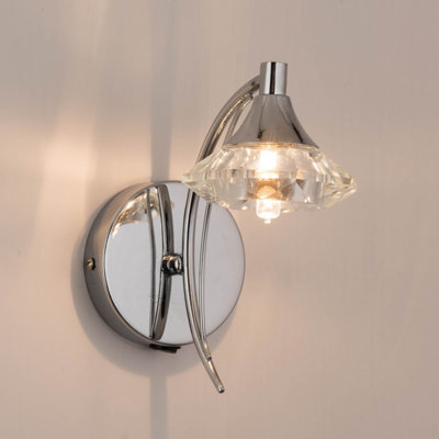 Harper Living Single Wall And Sconce, Polished Chrome Finish, Clear Glass Shade, G9 Bulb Cap Light