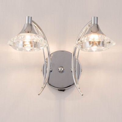 Harper Living Double Wall Light And SconcePolished Chrome FinishClear Glass ShadesG9 Bulb Cap from B&Q