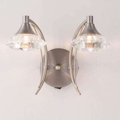 Harper Living Double Wall And Sconce, Satin Nickel Finish, Clear Glass Shades, G9 Bulb Cap Light
