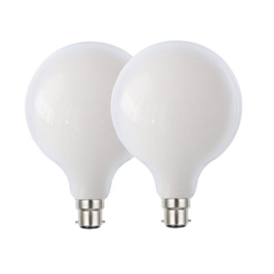 Harper Living 8 Watts G125 B22 Bc Bayonet Led Bulb Opal Finish Warm Dimmable, Pack Of 2 White