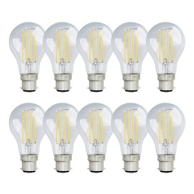 B&Q -  8 Watts Gls B22 Bc Bayonet Led Light Bulb Clear Warm White DimmablePack Of 10